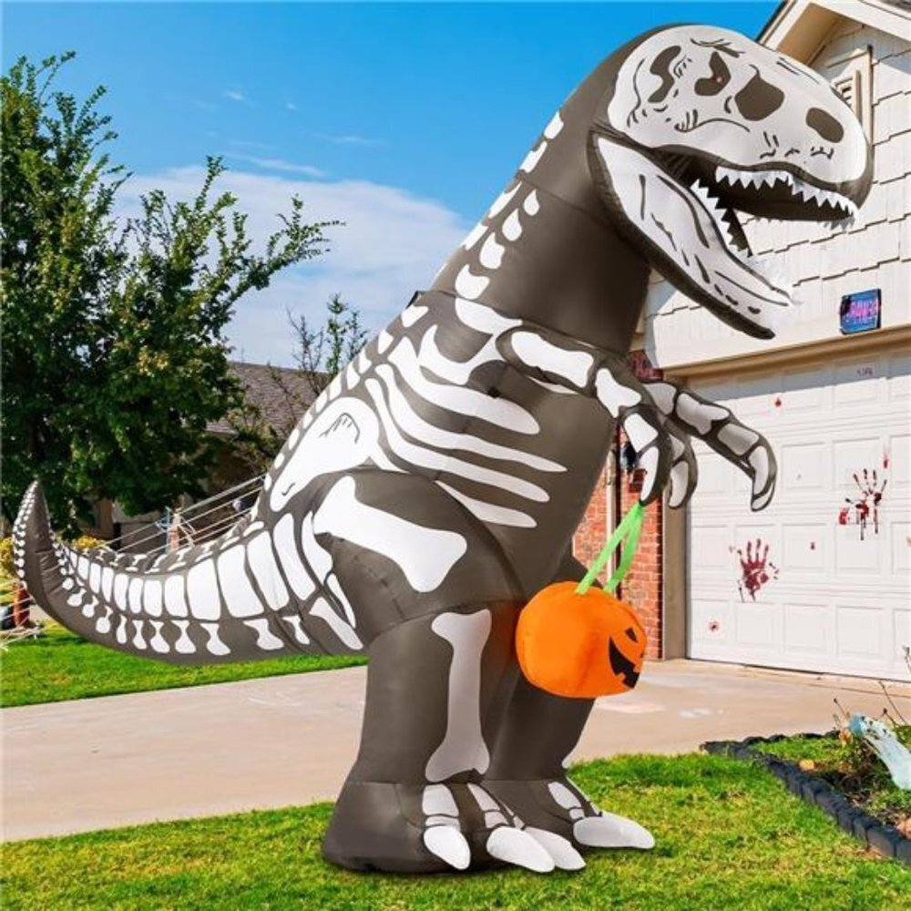 Skeleton Dinosaur Inflatable 7.2 FT Halloween Decor Red Eyes LED